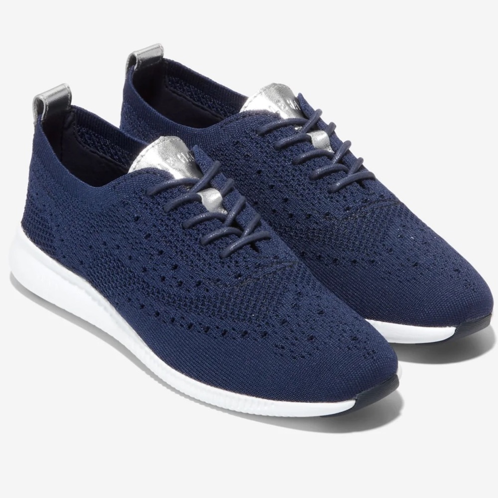 Cole Haan Navy Wingtip Oxfords Sneakers with Silver Accents
